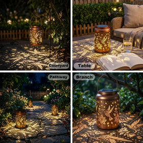 Cawalap hummingbird lantern on tabletop providing soft, inviting glow