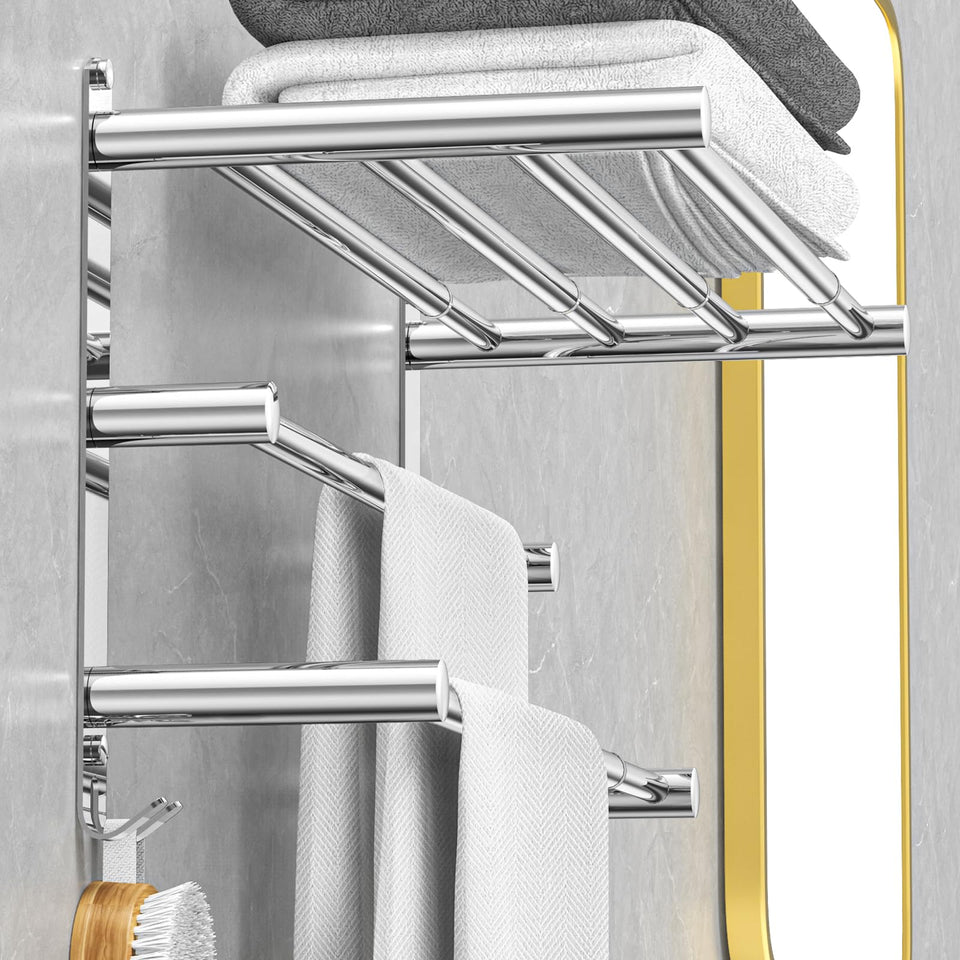 CAXIMSY adjustable towel bar mounted on bathroom wall for space saving