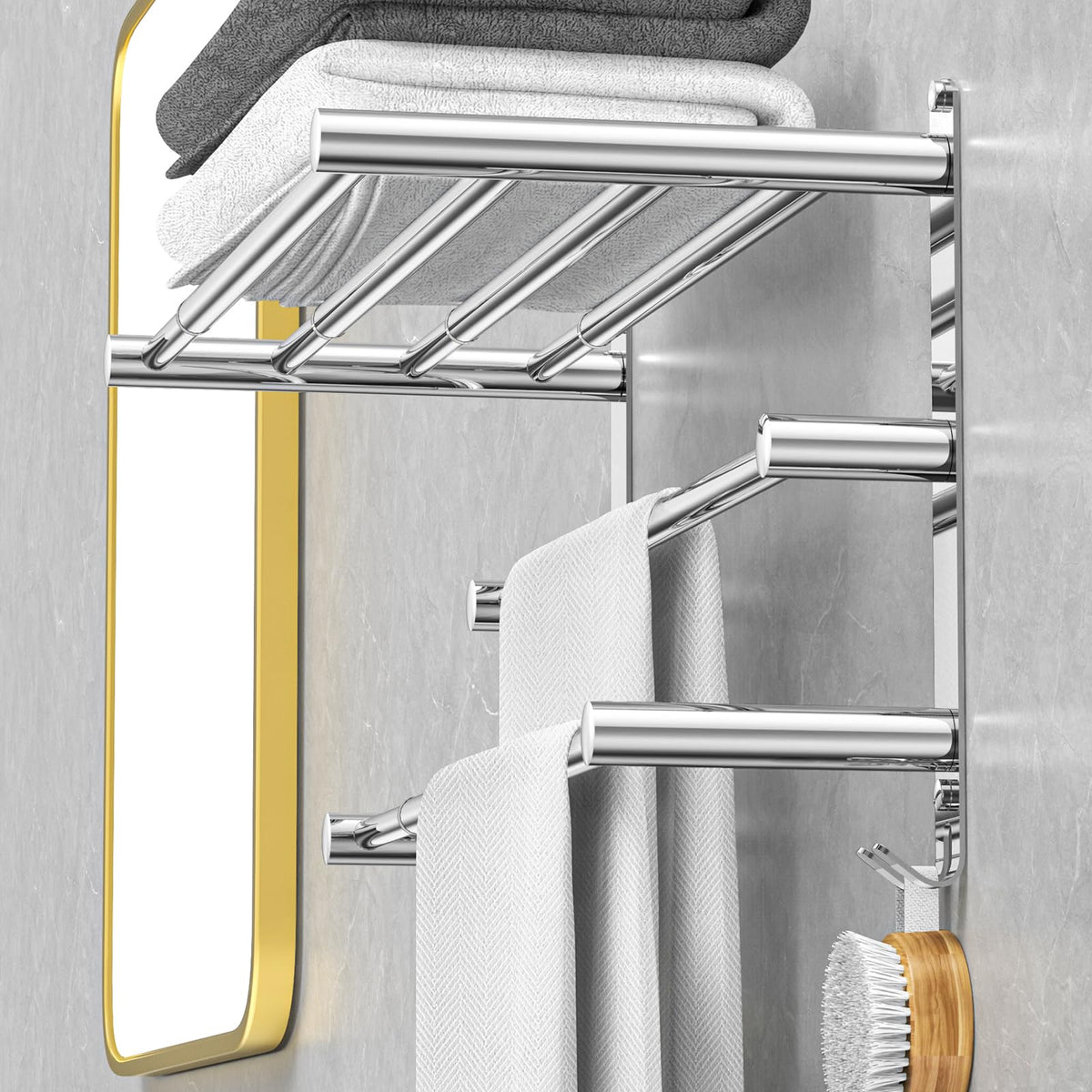 Bathroom organization with stylish stainless steel finish