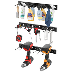 CCCEI 3-strip modular pegboard storage on wall keeps tools tidy.