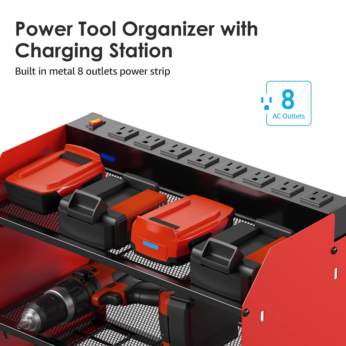 CCCEI charging station eight outlets top view enables convenient tool battery charging