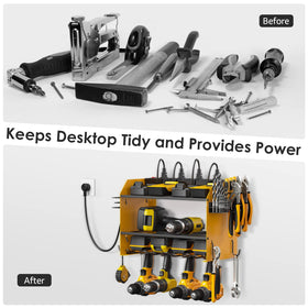 Drill bit rack and four hooks for quick-access organization