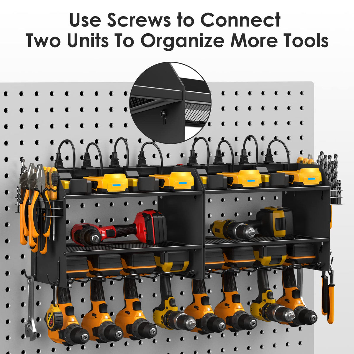 CCCEI four hooks organize tape measures, wrenches and more.