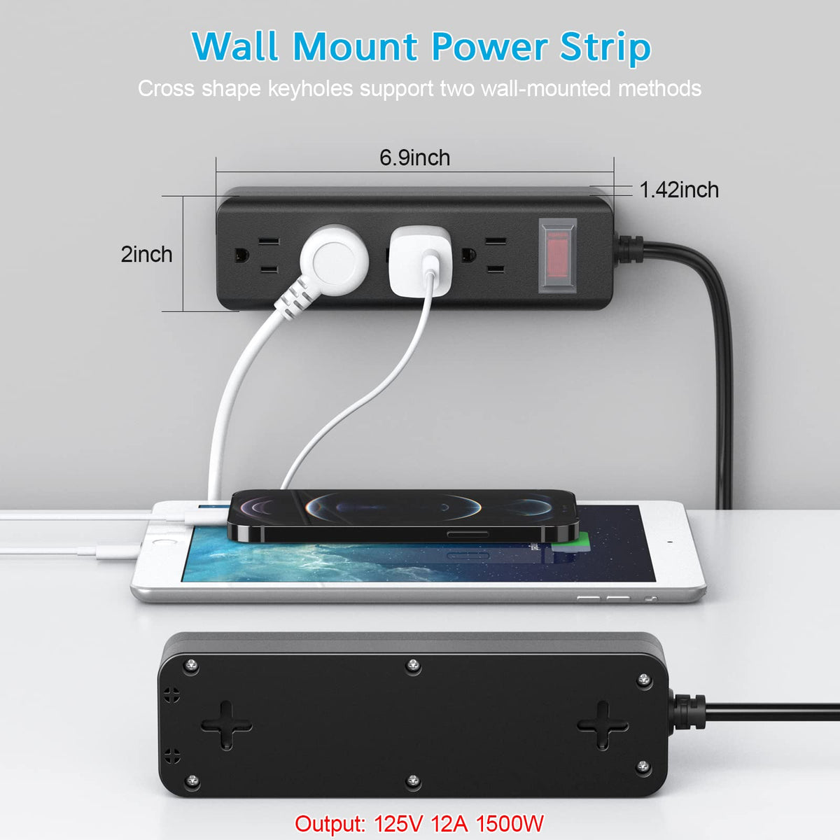 CCCEI outdoor power strip reduces clutter near garden equipment outdoors.