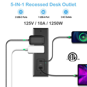 CCCEI PD3.0 USB-C port delivers up to 20W fast charging for devices.