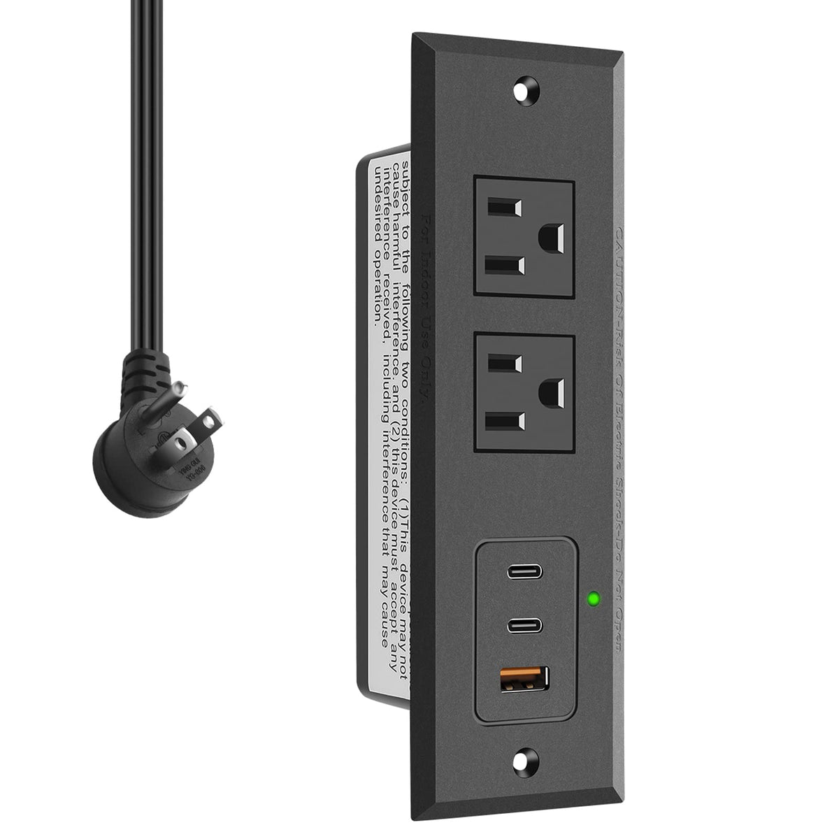 CCCEI recessed power strip with USB-C ports for clutter-free charging behind furniture.