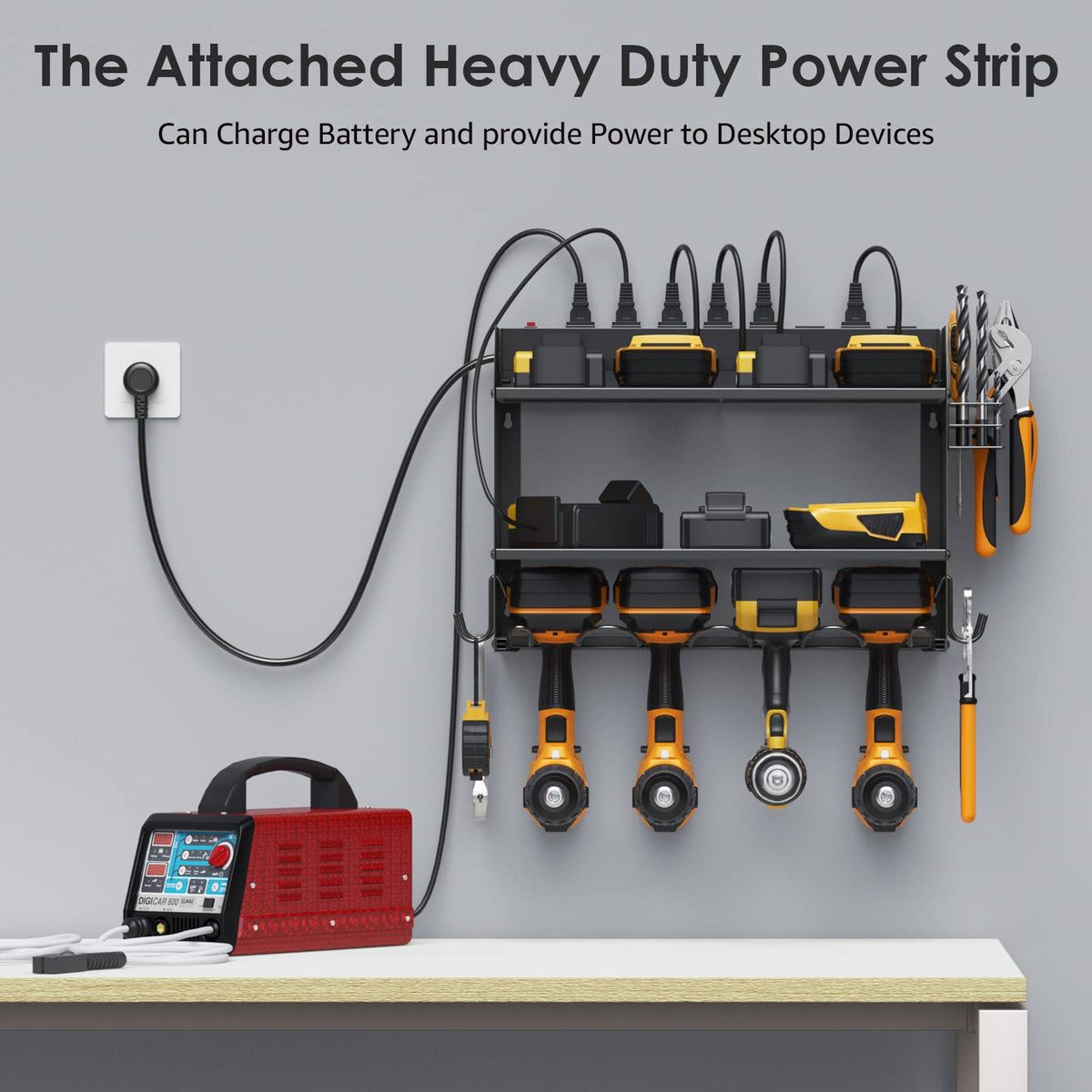 CCCEI tool rack with drill bit rack saves space and keeps accessories ready.