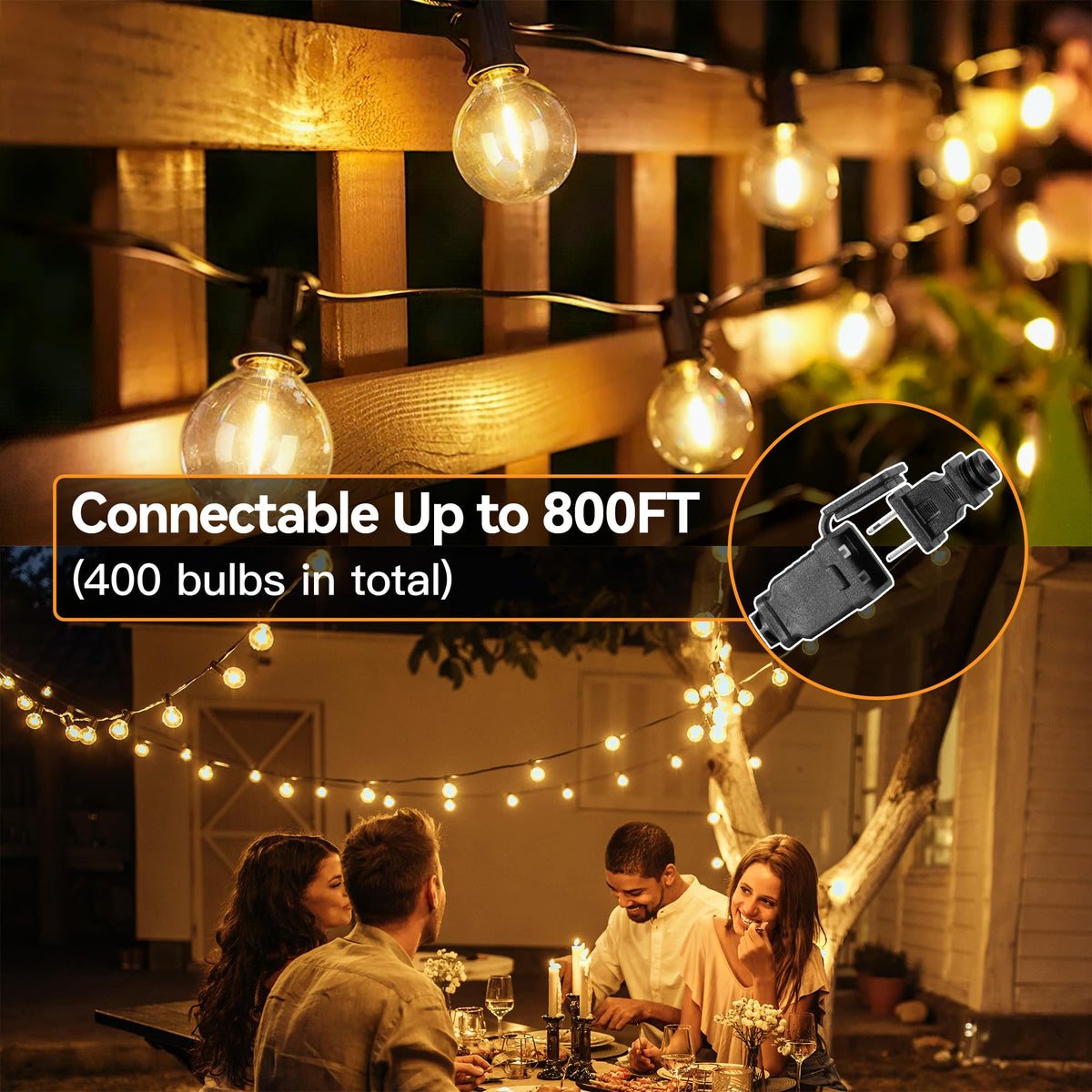Ccinny lighting on a patio setting creating warm mood