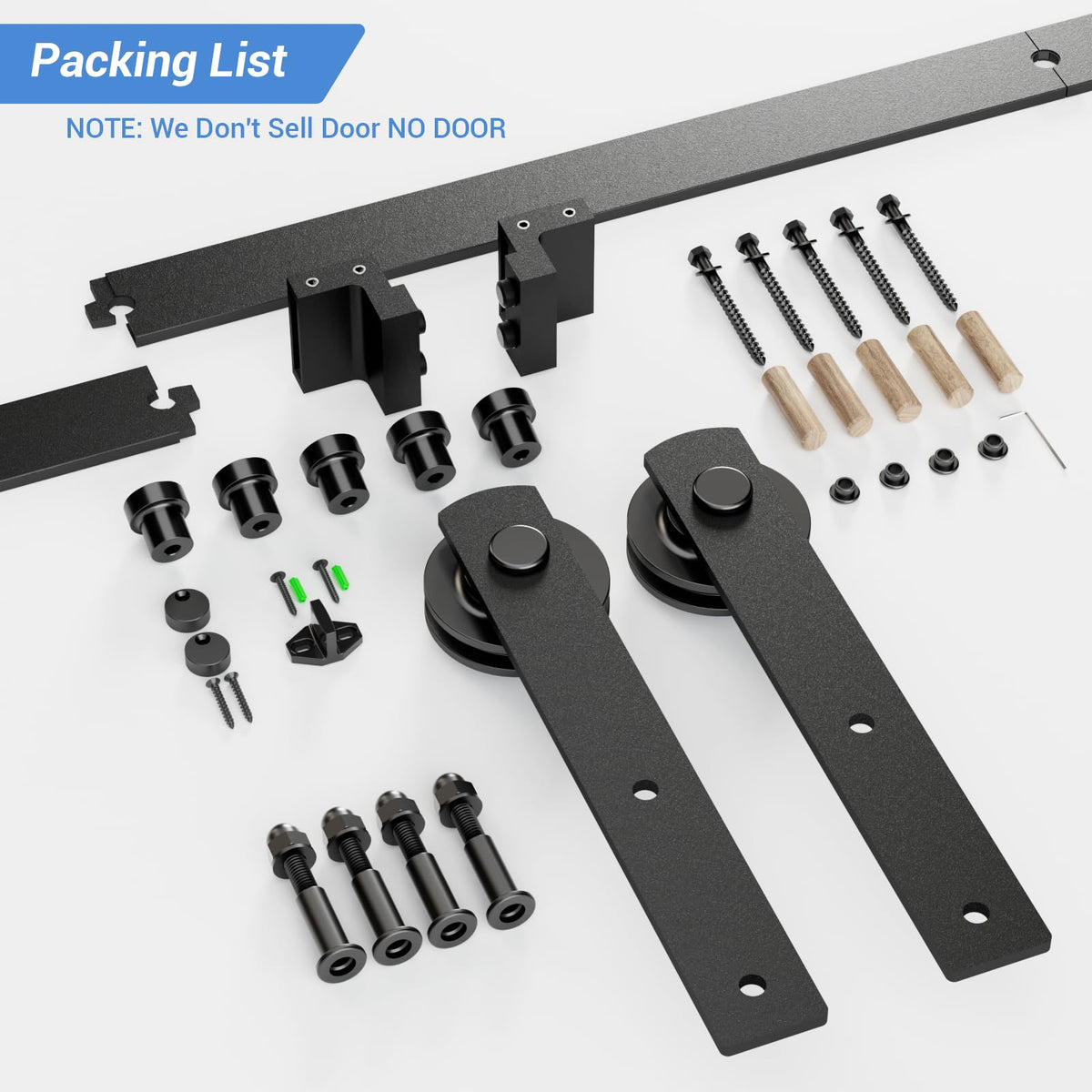 CCJH 6ft barn door hardware package with all essential components.