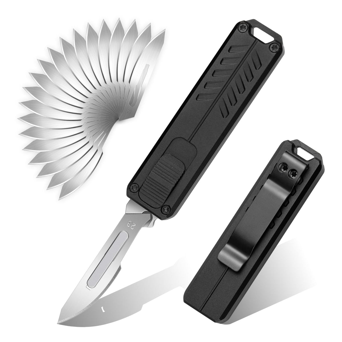 cckk retractable knife handle closeup highlighting durable aluminium body for daily carry.