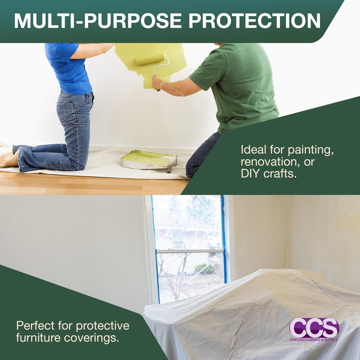 CCS Canvas Drop Cloth shields from dust and debris in DIY projects