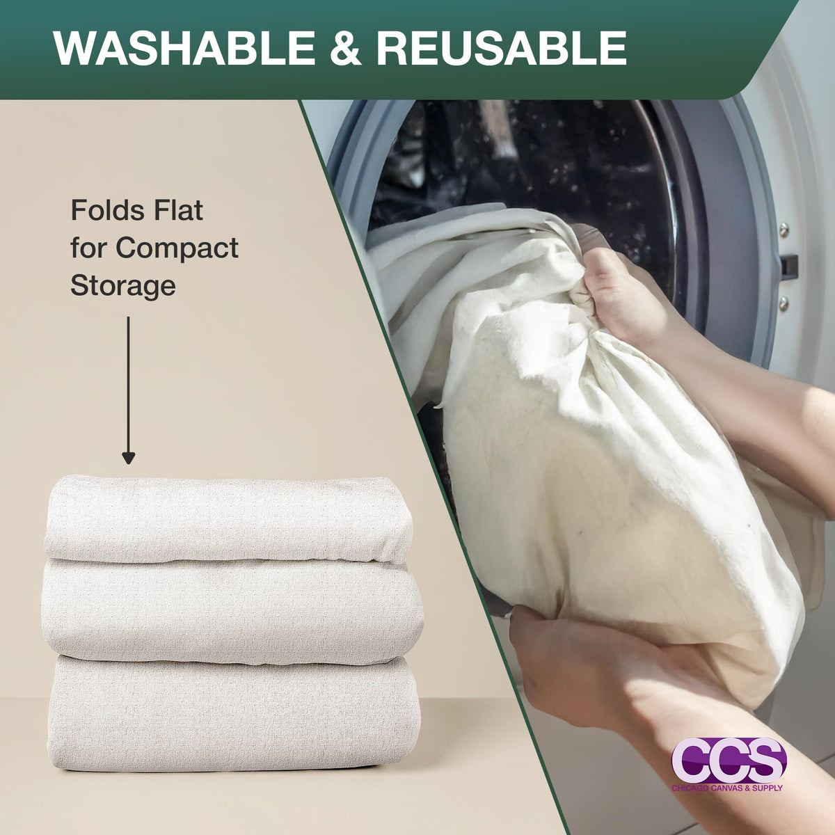 CCS Canvas Drop Cloth is washable and reusable for sustainable protection