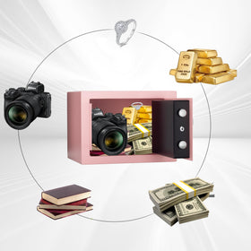 CDC DIGI pink safe open lid reveals interior space for valuables.