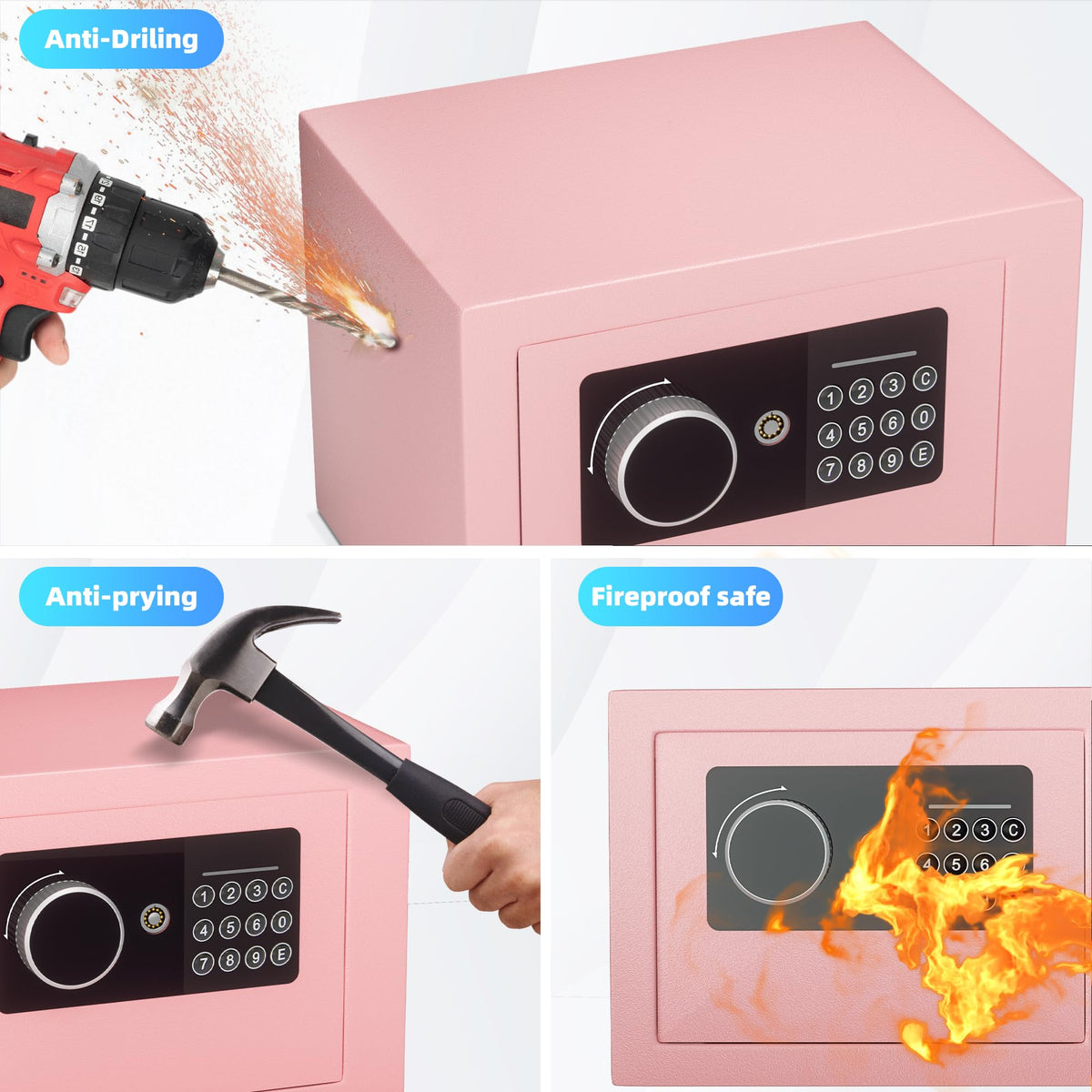 CDC DIGI pink safe packaging includes keys mounting hardware and manual.