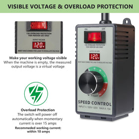 CDMALL AC motor speed controller wiring highlights a grounded plug for safe, reliable connections.