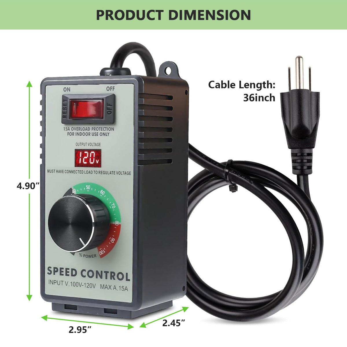 CDMALL speed controller in use with an exhaust fan demonstrates adjustable airflow.