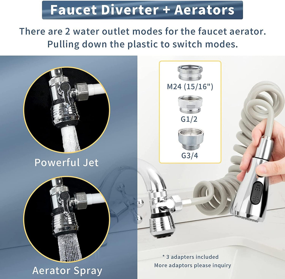 Cecefin faucet aerator and diverter valve enabling switched water flow.
