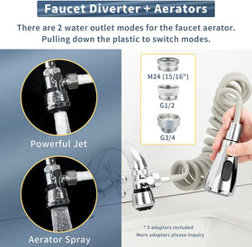 Cecefin faucet aerator and diverter valve enabling switched water flow.