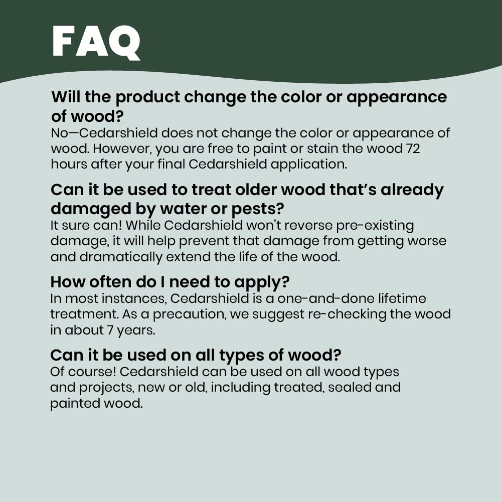 Cedarcide Cedarshield maintains wood appearance by resisting moisture and decay.