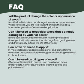 Cedarcide Cedarshield maintains wood appearance by resisting moisture and decay.