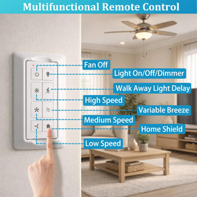 CeilingBreeze wall-mount bracket keeps the remote within easy reach.