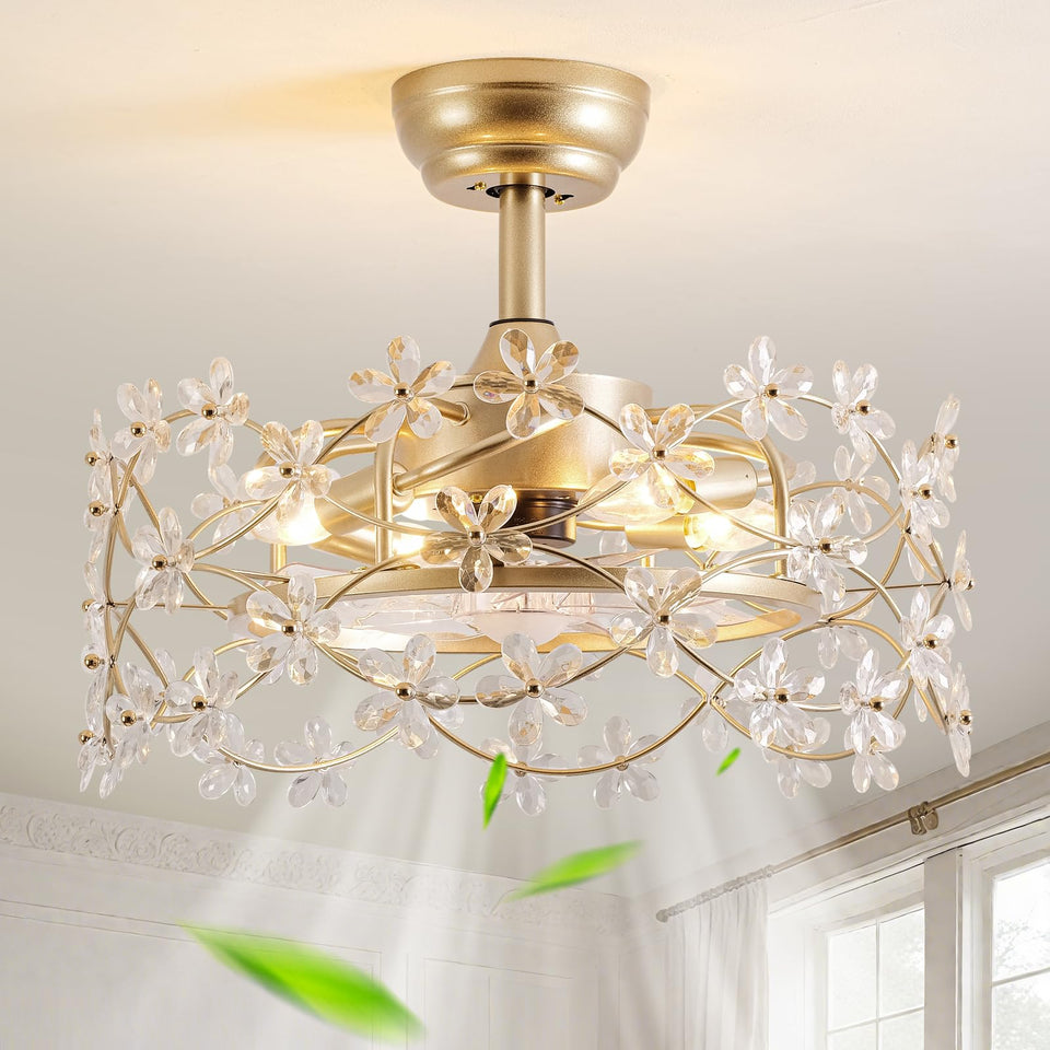 CELAVIEIOP gold crystal fandelier for living spaces with stylish air movement
