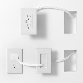 Celendor in-wall cable management kit behind a wall-mounted TV hides cords.