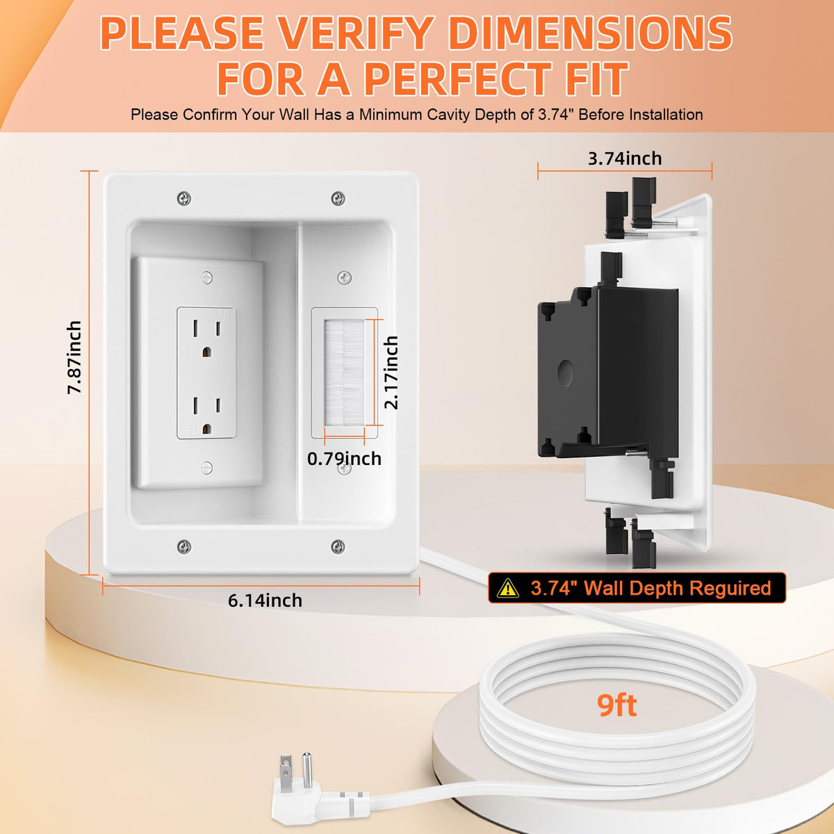 Celendor recessed outlet box hidden behind wall for neat installations