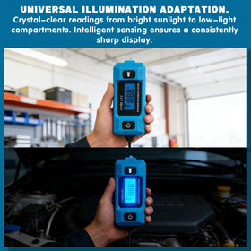 Celinfto compact ABS plastic body emphasizes portable, durable automotive tester in workshop.