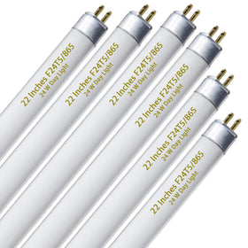 Celiwace 6-pack F24T5-865 bulbs for 22-inch fixtures provide steady full-spectrum output.