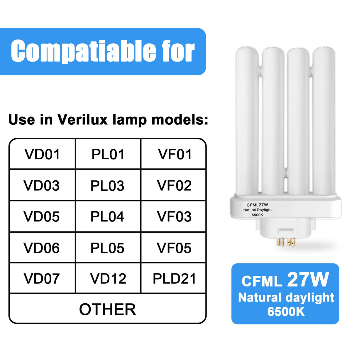 GX10Q-4 base compatible with Verilux CFML27VLX fixtures