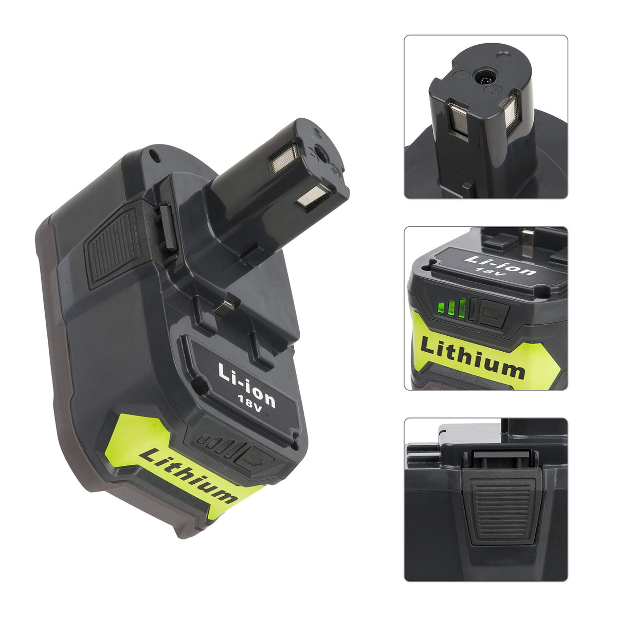 CELL9102 battery connected to a Ryobi tool demonstrating easy installation.