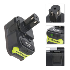 CELL9102 battery connected to a Ryobi tool demonstrating easy installation.
