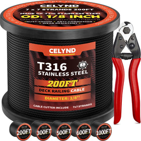 CELYND black stainless-steel cable coil for deck rail applications, offering durable marine-grade performance.