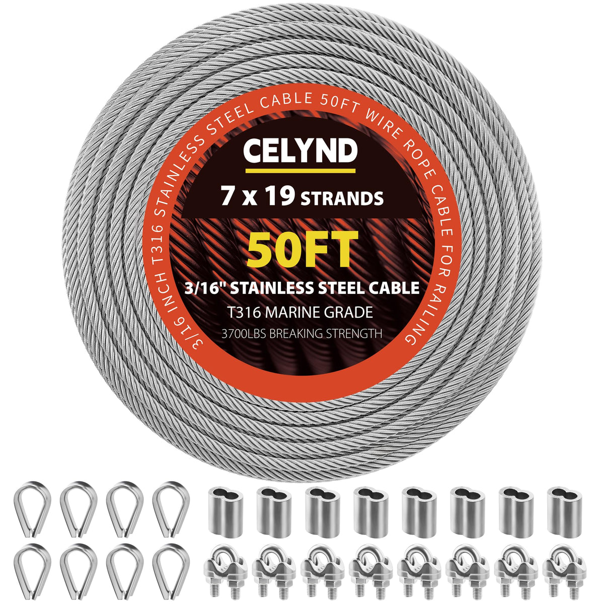 CELYND stainless steel cable close-up for weather-resistant railing kit.