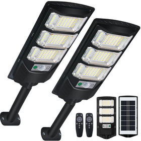 Cenfmltd solar outdoor light two-pack, front view, high-brightness LEDs illuminate driveways.