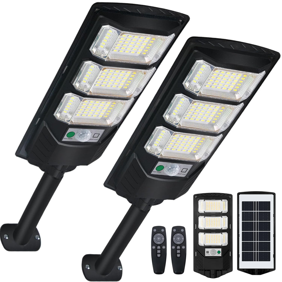 Cenfmltd solar outdoor light two-pack, front view, high-brightness LEDs illuminate driveways.