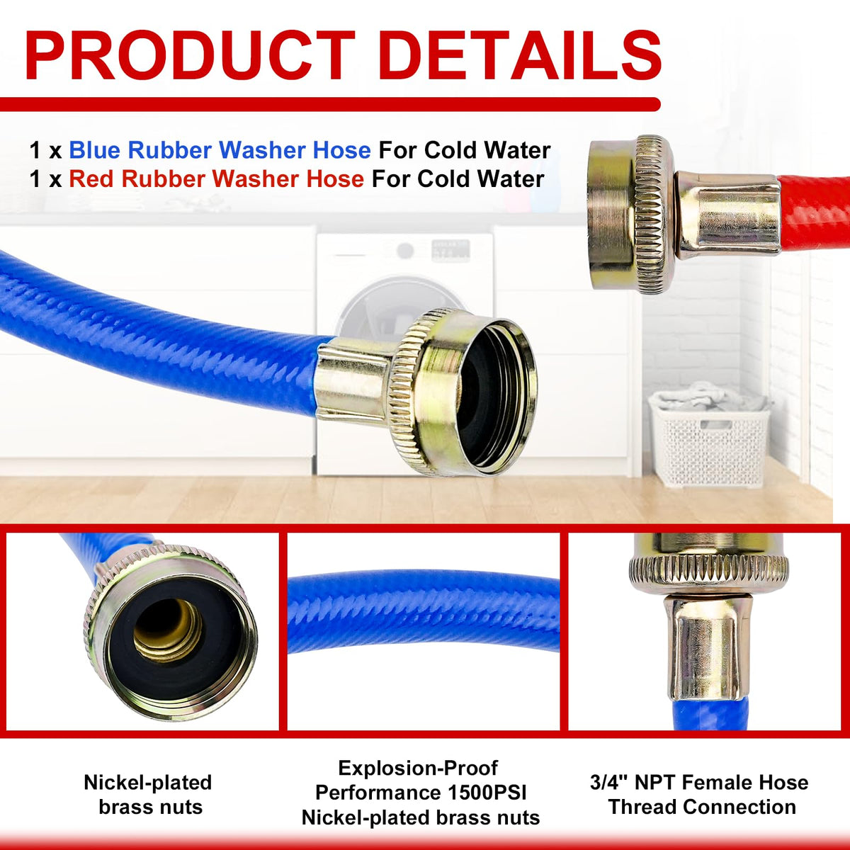Cenipar 6ft hot water hose in red for quick hot water identification.