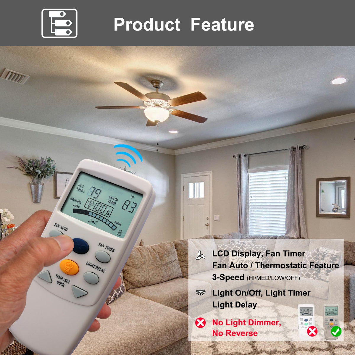 CENMING FAN-9T remote timer button highlights sleep timer functionality.