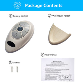 CENMING remote packaging contents: remote, holder, manual, screws
