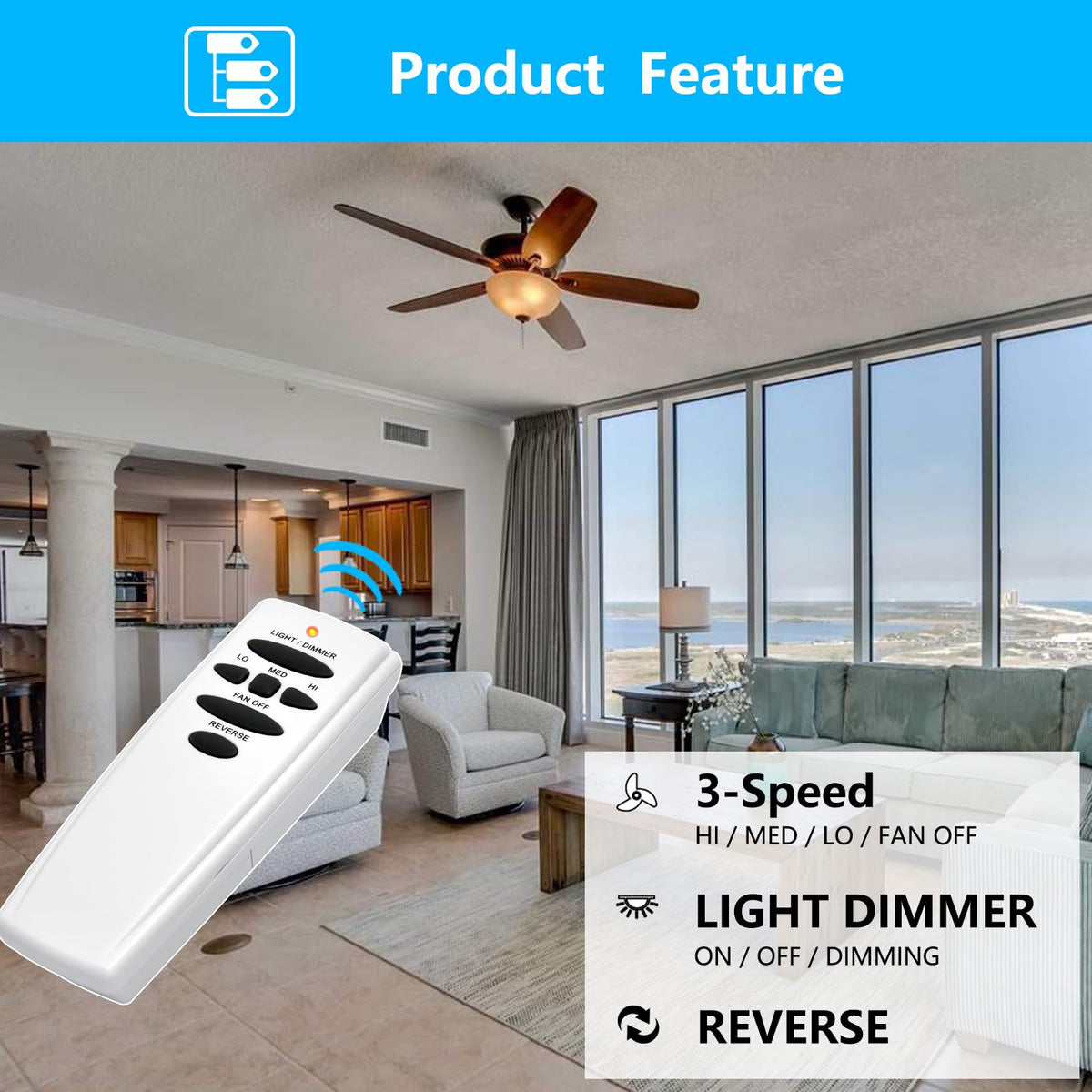 CENMING remote with fan speed controls for smooth room comfort.