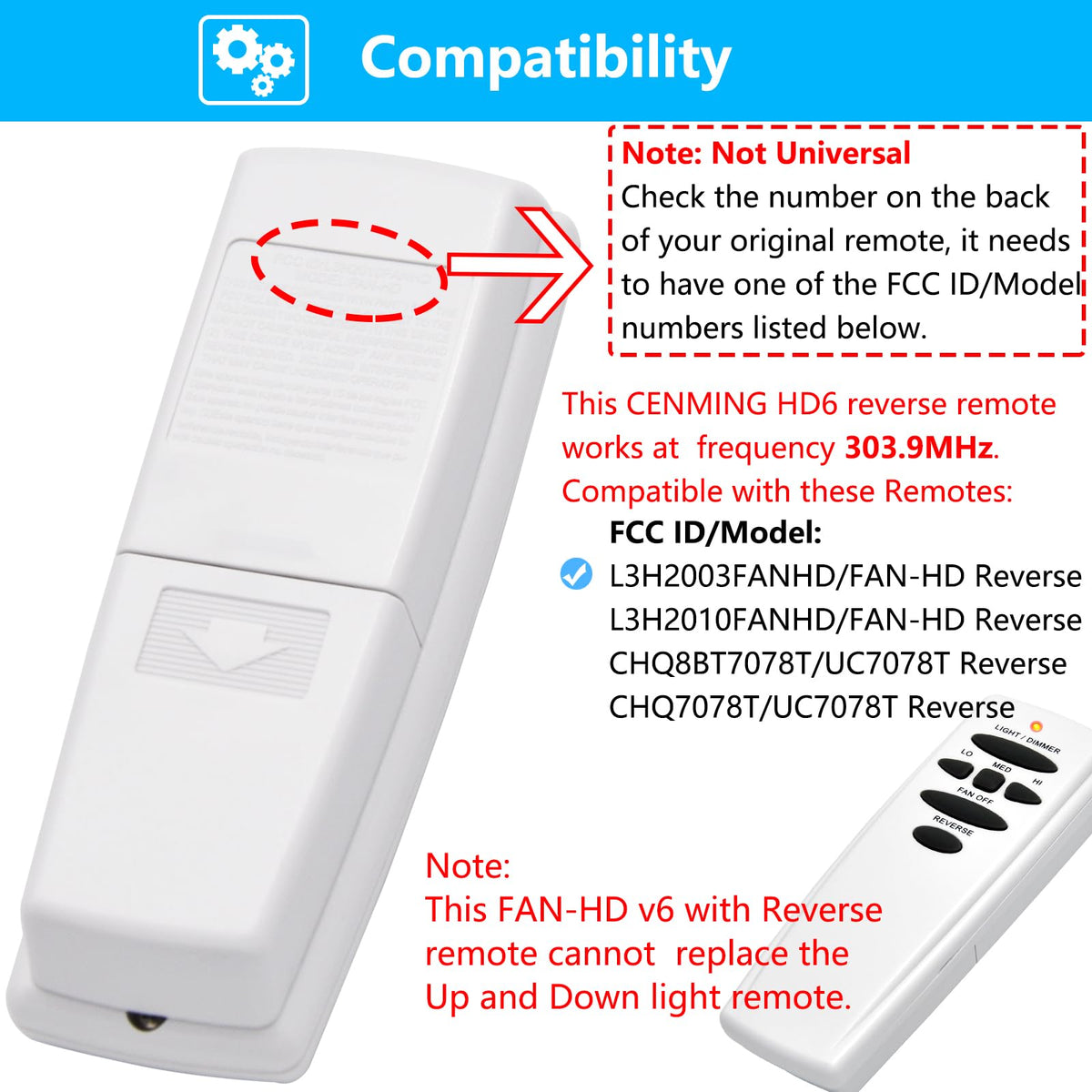 CENMING remote with light dimmer control for brighter or dimmer room lighting.