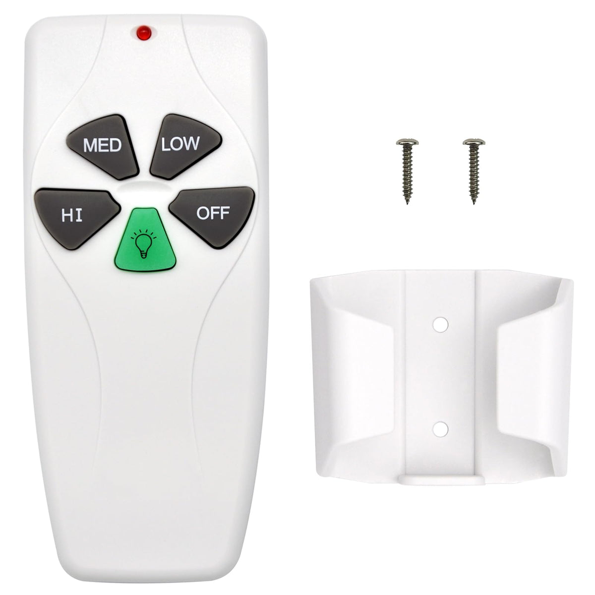Package contents: remote, wall mount, manual, and screws