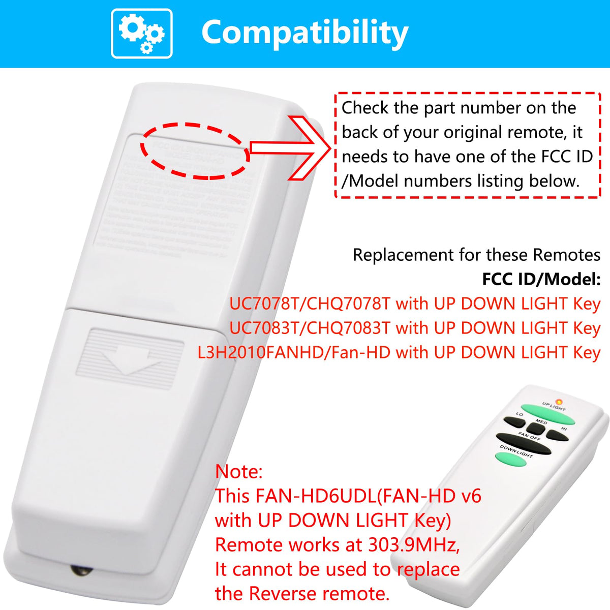 CENMING remote back with DIP switches for quick UC7078T code matching
