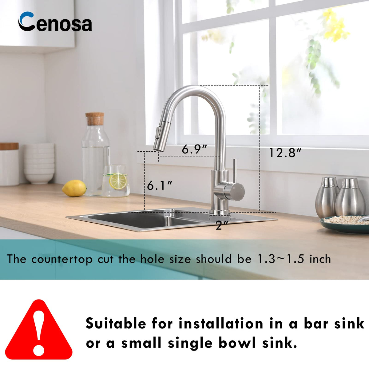 Cenosa faucet with pull-out sprayer and 13.8-inch hose for easy reach