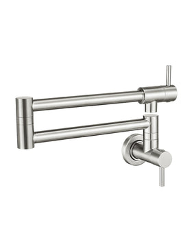 Cenosa pot filler with brushed nickel finish extended arm over a pot on the stove