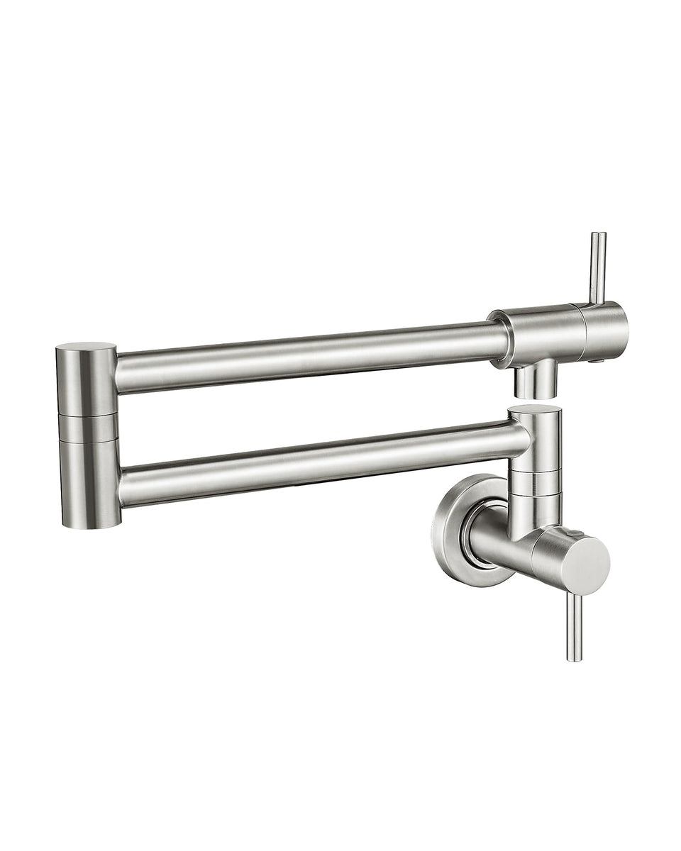 Cenosa pot filler with brushed nickel finish extended arm over a pot on the stove
