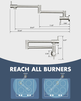 Cenosa wall mounted pot filler in brushed nickel ready for on stove filling