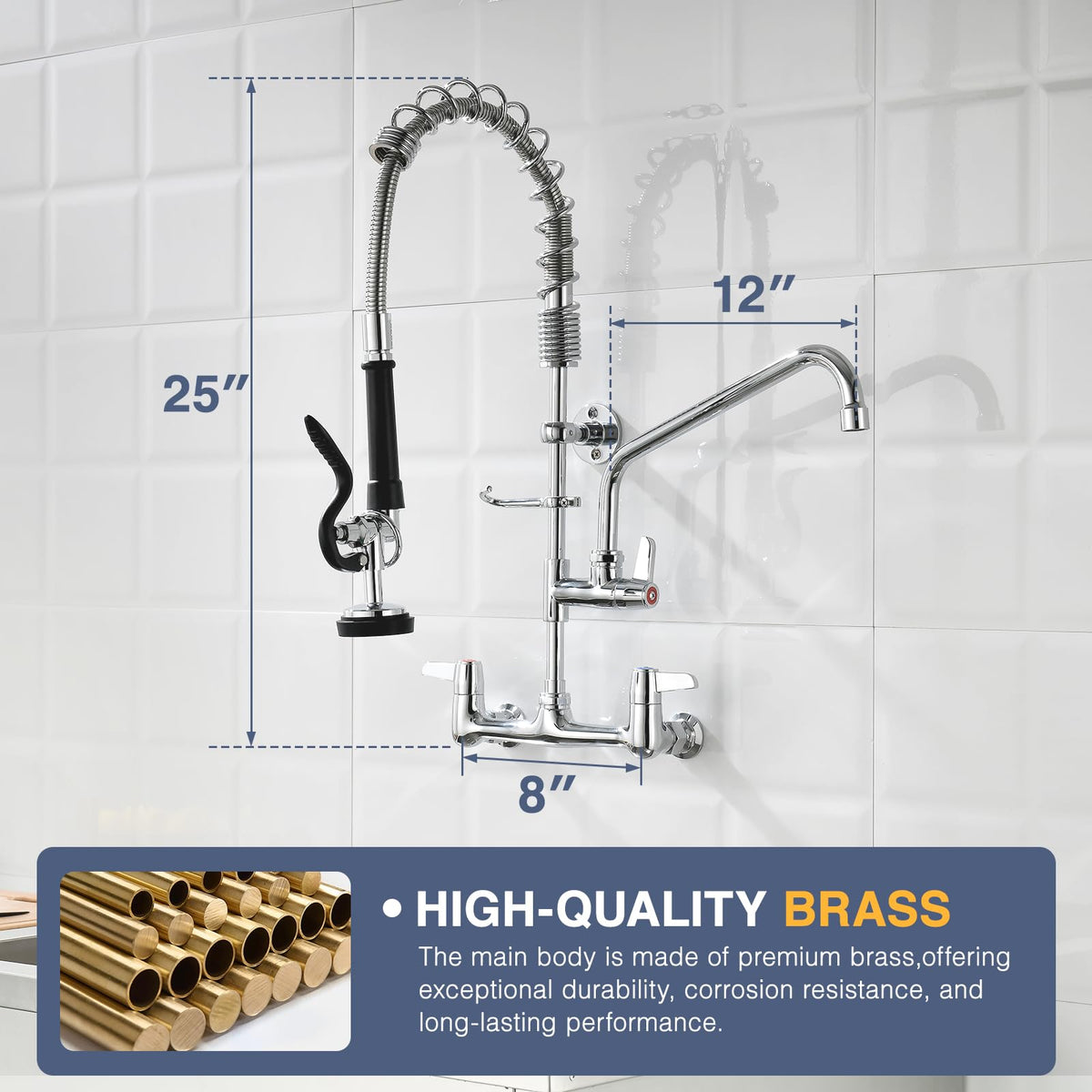Cenosa pre-rinse sprayer with 25-inch gooseneck reaches deep sinks