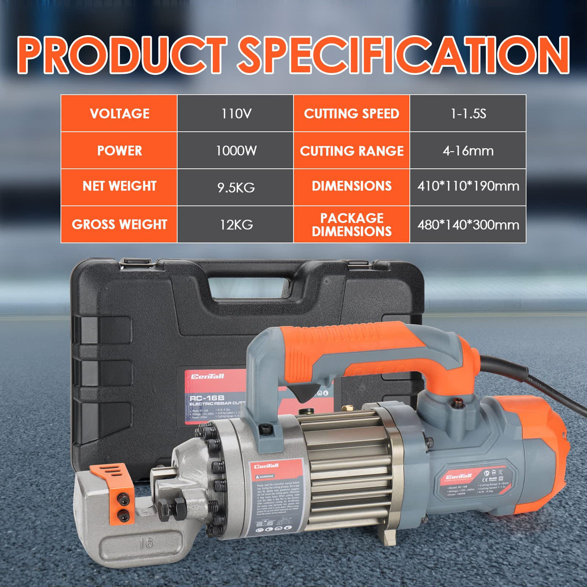 CENTALL portable rebar cutter ready for construction site use